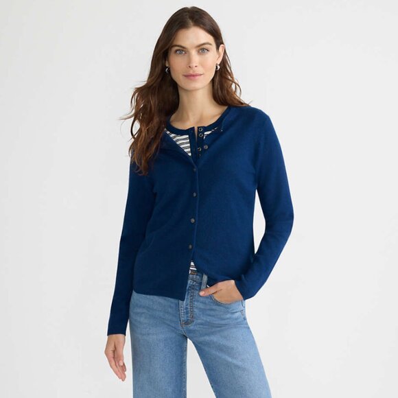 Lands’ End 100% Cashmere Cardigan Sweater Navy Blue Button Front Women’s Large - Picture 1 of 8
